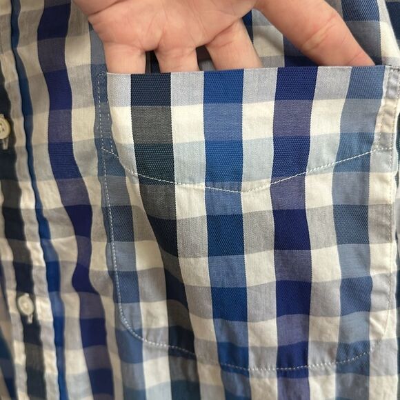 J. Mclaughlin Shirt Men Medium Button Up Long Sleeve blue checkered casual - Picture 2 of 6